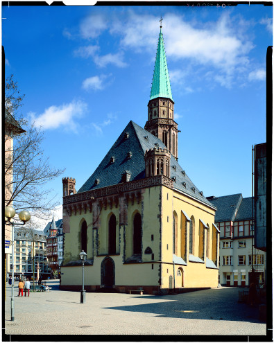 Alte Nikolaikirche, 1985, Ansicht Mainseite / Klicken: Rmerseite